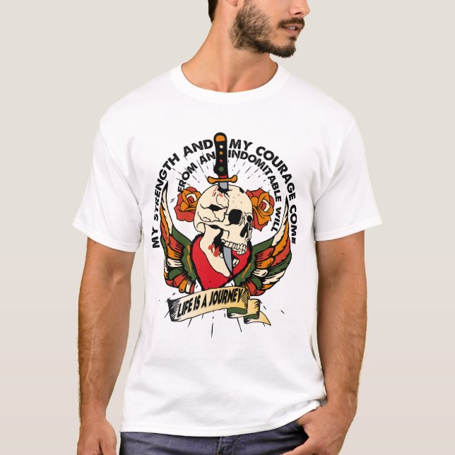tattoo strenght and courage  aile tête de mort cra t shirt (Framsida)