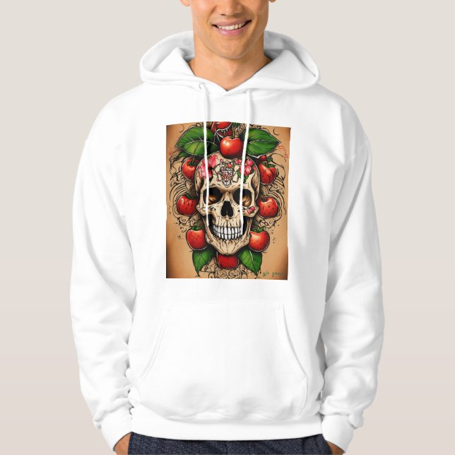 Tattoo Style Red Apple Squeezed by Hand – Love  Hoodie (Framsida)