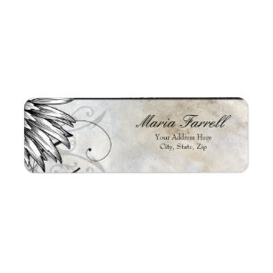 Tattoo Winged och Fluers on Parchment Papper Label Returadress Etikett