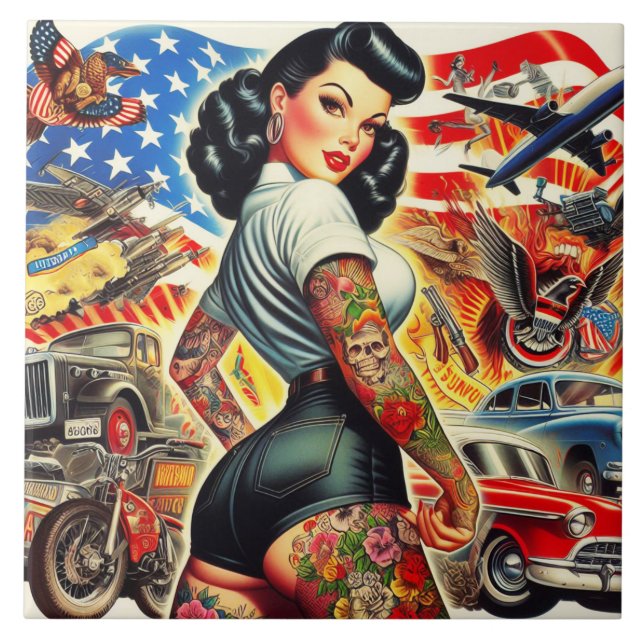 Tattooed American Pin-up Kakelplatta (Framsidan)
