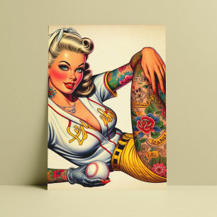 Tattooed Baseball Girl Vykort