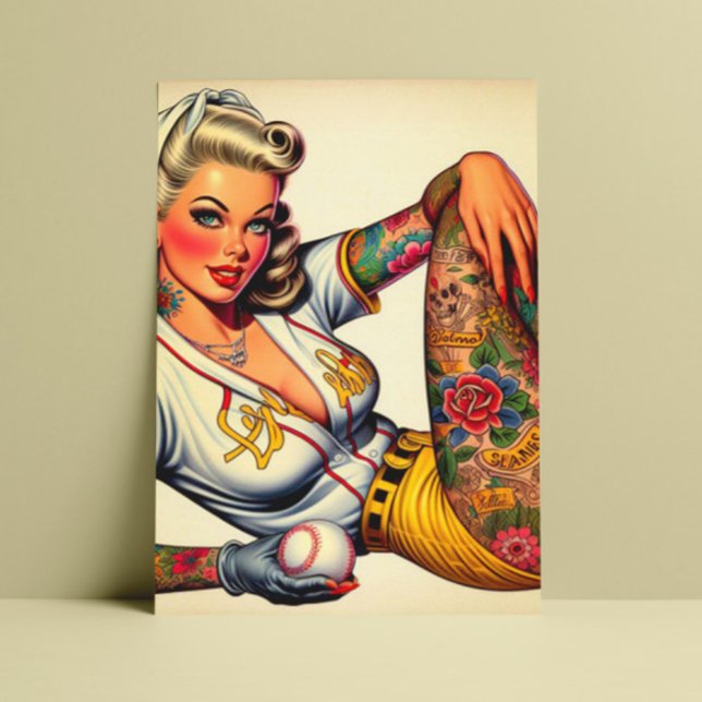 Tattooed Baseball Girl Vykort (Skapare uppladdad)
