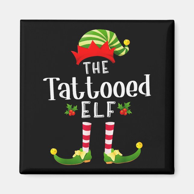 Tattooed Christmas Elf Matching Pajama X-mas Party Magnet (Framsidan)