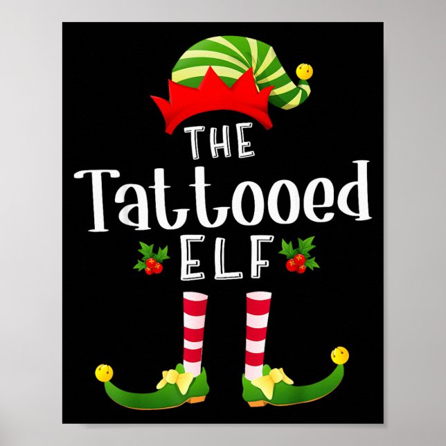 Tattooed Christmas Elf Matching Pajama X-mas Party Poster (Framsidan)
