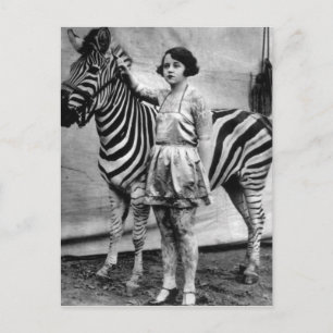 Tattooed Circus Dam och Zebra Postcard Vykort