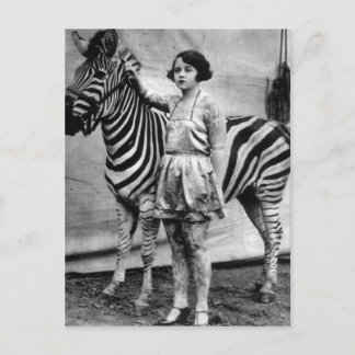 Tattooed Circus Dam och Zebra Postcard Vykort