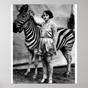Tattooed Circus Dam och Zebra Poster