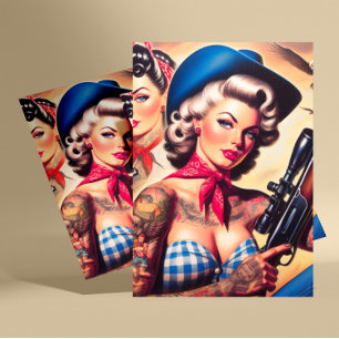 Tattooed Cowgirl Pin-up Vykort