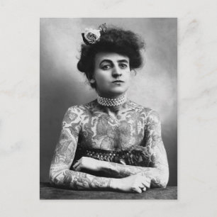 Tattooed Dam - Kvinnor med tattoos - vintage Vykort