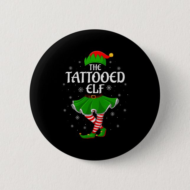 Tattooed Elf Christmas Family Girls Women Elf Squa Knapp (Framsida)