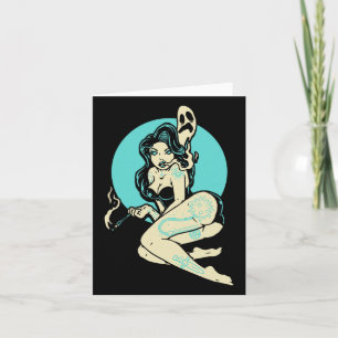 Tattooed Goth Pin-up Girl Horror Ghost Måne Rockab Kort