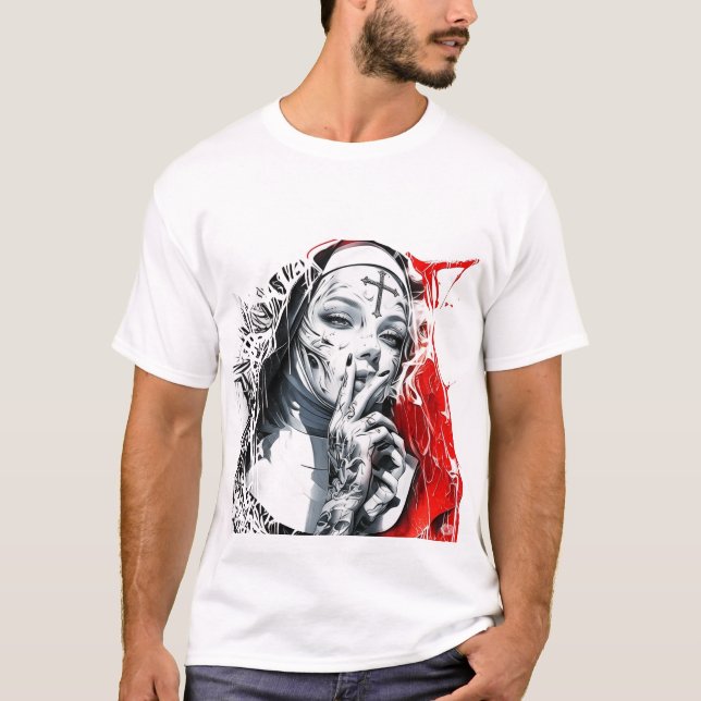 Tattooed Nun Graffiti Art  T Shirt (Framsida)