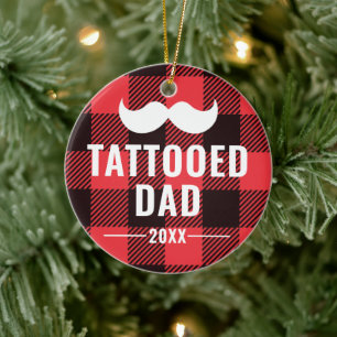 Tattooed Pappa Personlig Mustache Bearded Man Julgransprydnad Keramik