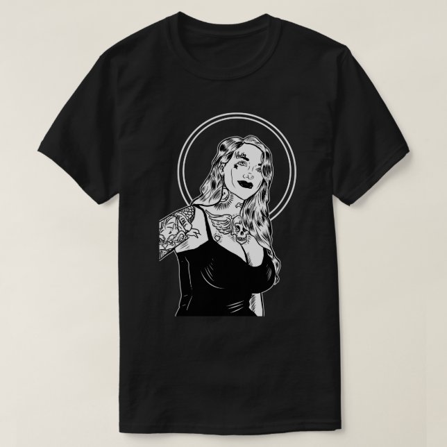 Tattooed Pin Up Girl Porträtt T Shirt (Design framsida)