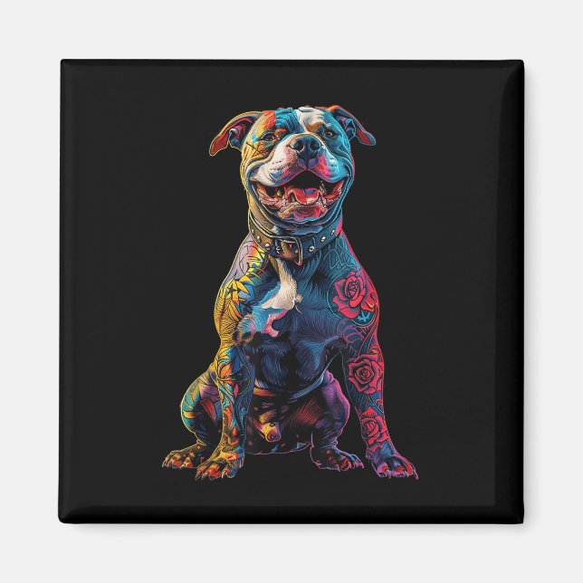 Tattooed Pitbull Hund Tattoos Pitbull Tattooed Hun Magnet (Framsidan)