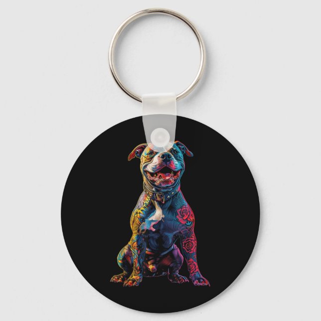 Tattooed Pitbull Hund Tattoos Pitbull Tattooed Hun Nyckelring (Framsida)