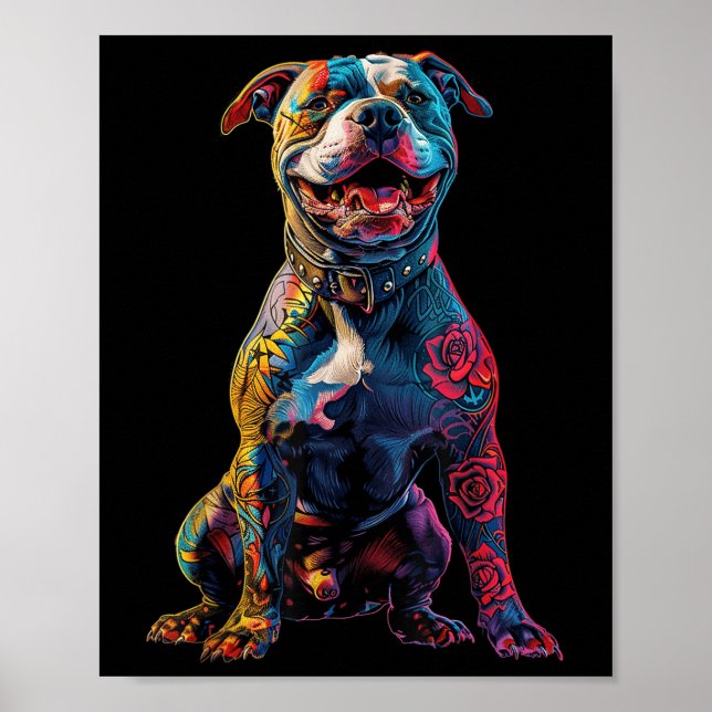Tattooed Pitbull Hund Tattoos Pitbull Tattooed Hun Poster (Framsidan)