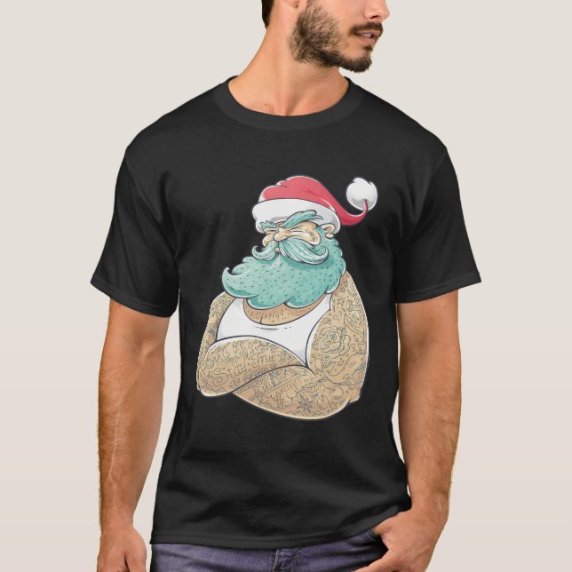 Tattooed Santa Fantastisk juldesign T Shirt (Framsida)