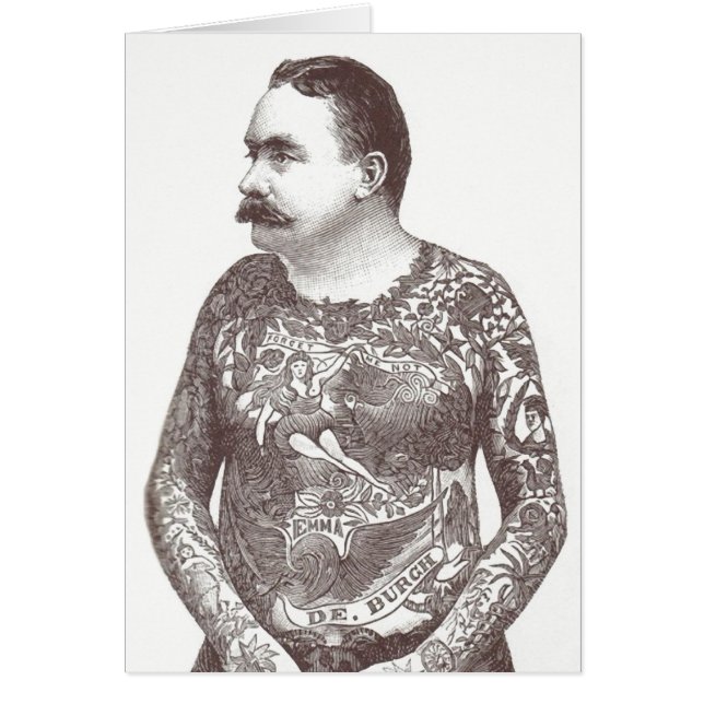 Tattooed Victorian Guy med Mustache Hälsningskort (Framsidan)