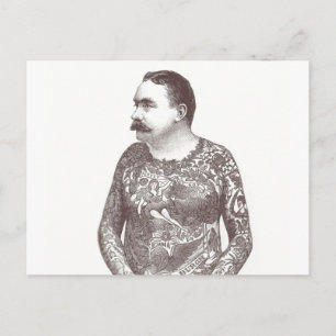 Tattooed Victorian Guy med Mustache Vykort