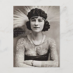 Tattooed Women Vintage black & white foto Vykort