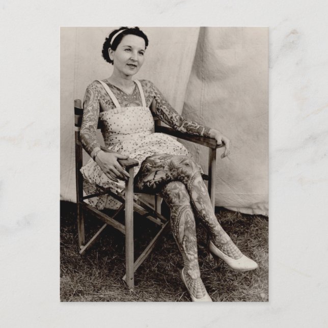 Tattooed Women Vintage black & white foto  Vykort (Framsida)