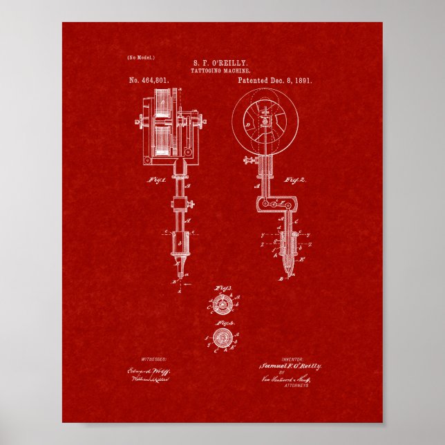Tattooing Maskin Patent - Burgundy Red Poster (Framsidan)