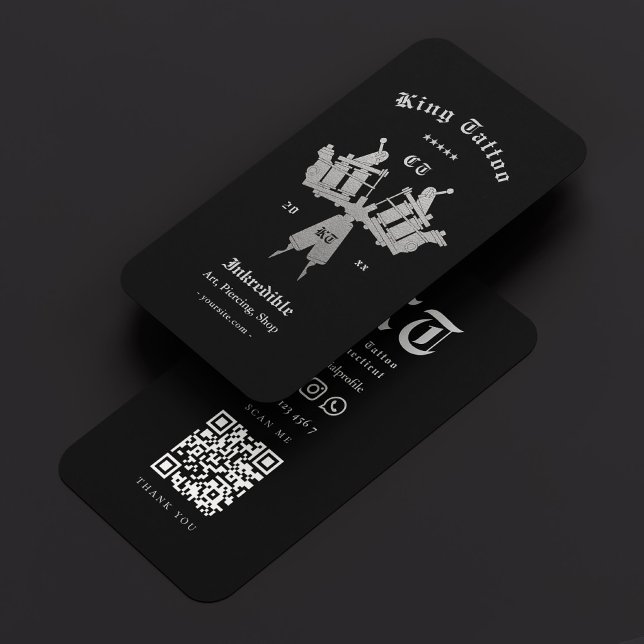 Tattooist Minimal Black Silver Tattoo Artist Visitkort (Tattooist Minimal Black Silver Tattoo Artist Business Card
)