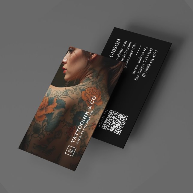 Tattooist, minimal Logotyp Tattoo Artist Photo Bla Visitkort (Tattooist Minimal Logo Tattoo Artist Photo Black Business Card
)