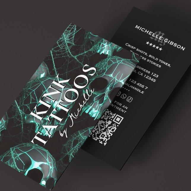Tattooist Minimal Tattoo Artist Goth Teal  Visitkort (Tattooist Minimal Tattoo Artist Goth Teal Business Card
)