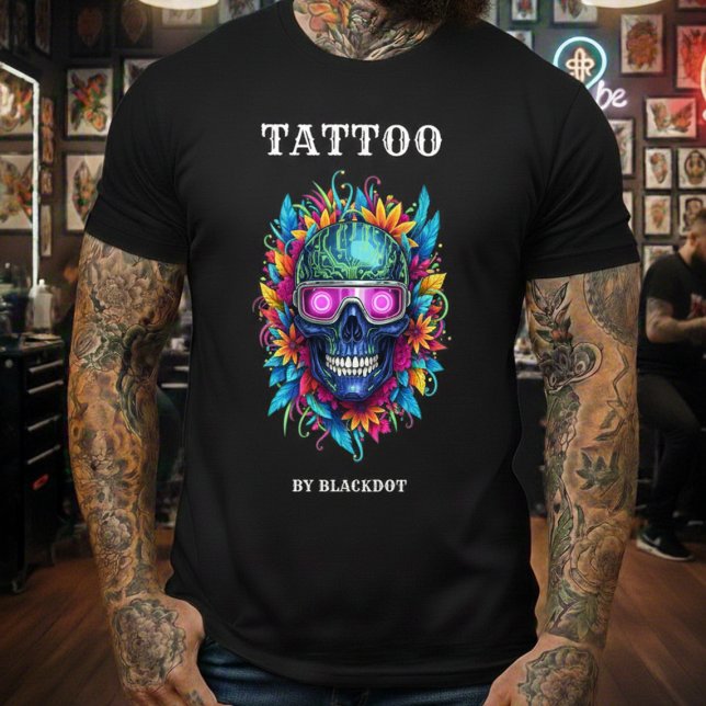 Tattooist Skull Sunglasses Floral Tattoo Studio T Shirt (Skapare uppladdad)
