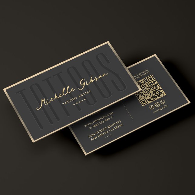 Tattooist Tattost Artist Faux Ram Modern Visitkort (Tattooist Tattoo Artist Black Gold Frame Modern Business Card
)