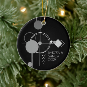 Tattoos Modern Art Deco   Svart och Grått-Anpassni Julgransprydnad Keramik