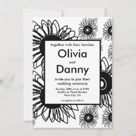 Tattosolros Blommigt Black White Tatto Bröllop Inbjudningar