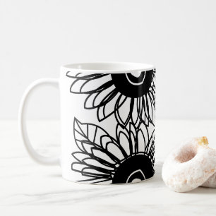 Tattosolrosblommans Blommigt Black White Tattoo Fl Kaffemugg