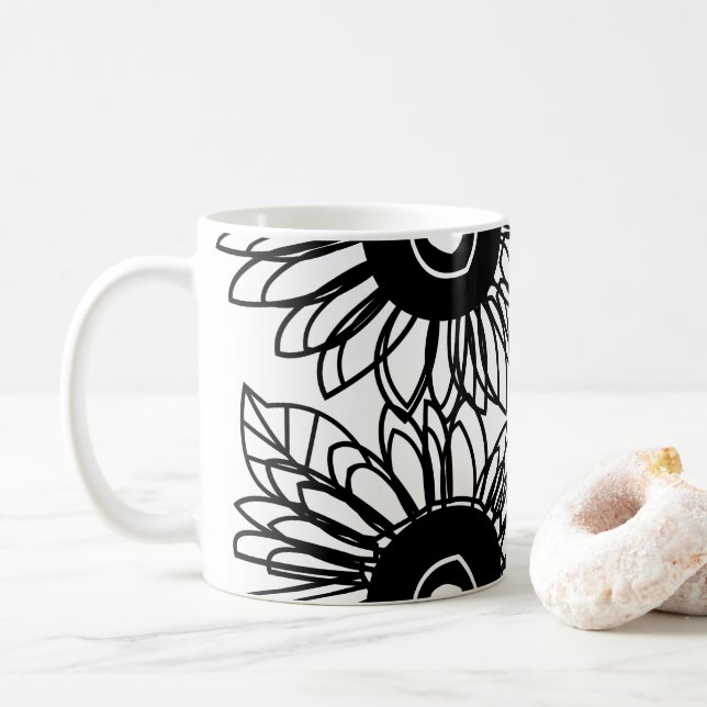 Tattosolrosblommans Blommigt Black White Tattoo Fl Kaffemugg (Med munk)