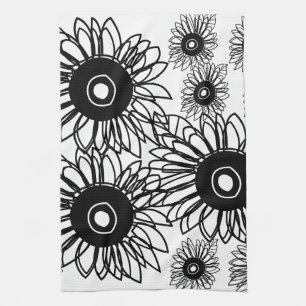 Tattosolrosblommans Blommigt Black White Tattoo Fl Kökshandduk