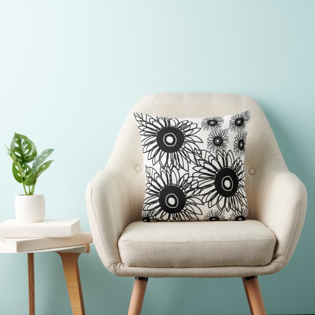 Tattosolrosblommans Blommigt Black White Tattoo Fl Kudde (Stol)