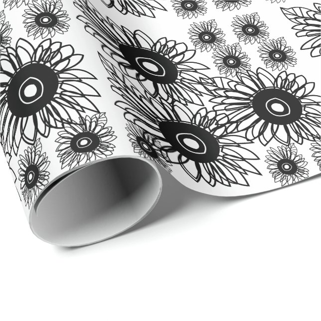 Tattosolrosblommans Blommigt Black White Tattoo Fl Presentpapper (Rullad Hörn)