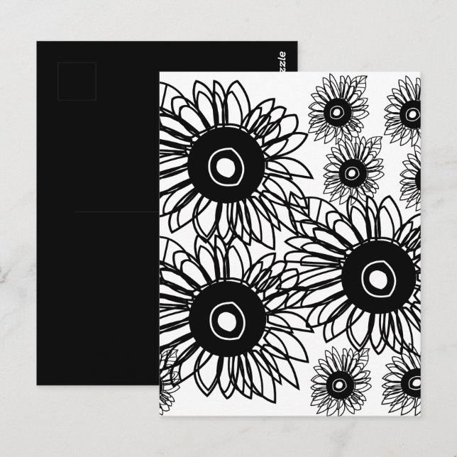 Tattosolrosblommans Blommigt Black White Tattoo Fl Vykort (Fram/baksida)