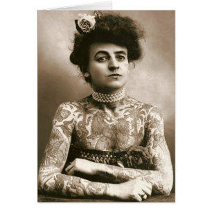 Tattot med pärlor, Victorian Circus-foto Hälsningskort
