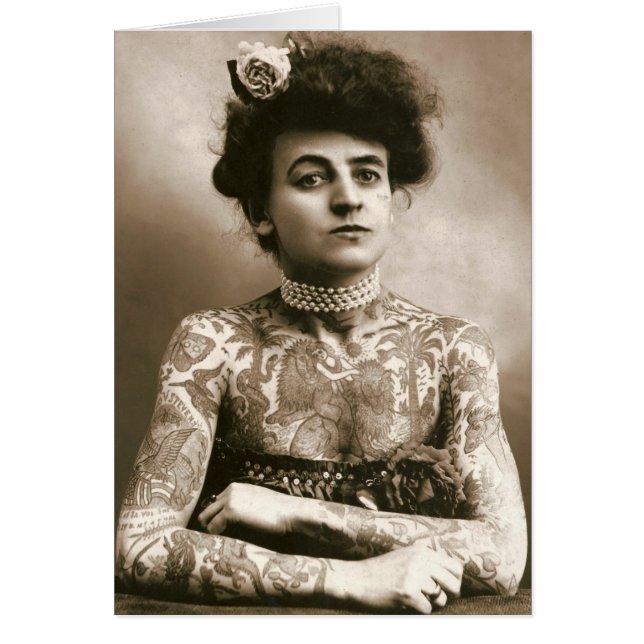Tattot med pärlor, Victorian Circus-foto Hälsningskort (Framsidan)
