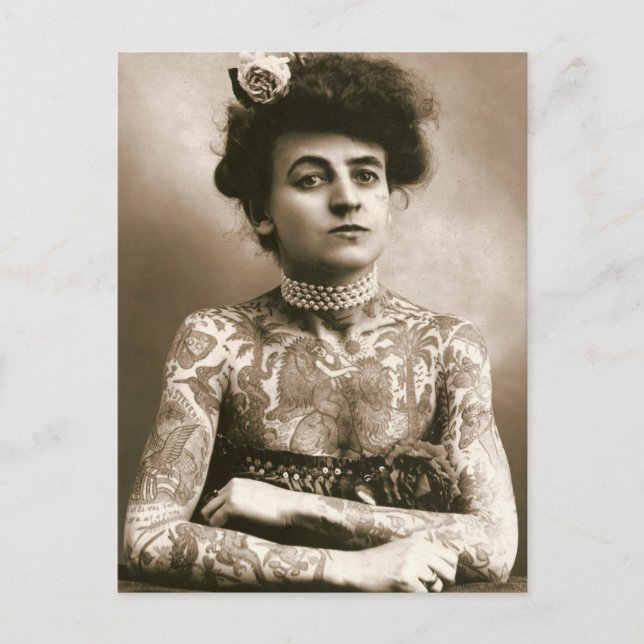 Tattot med pärlor, Victorian Circus-foto Vykort (Framsida)