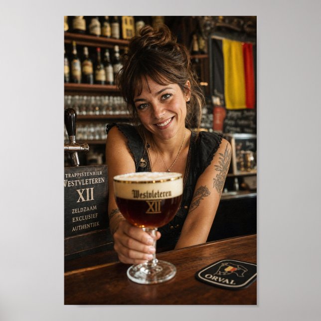 Tatuerad bartender belgisk pubbposter poster (Framsidan)