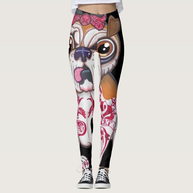 Tatuerad engelsk bulldoggdamasker leggings (Framsida)