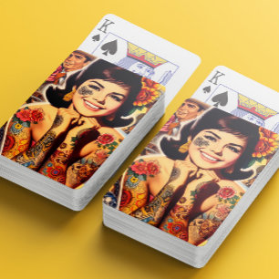 Tatuerad flicka i gammaldags stil casinokort