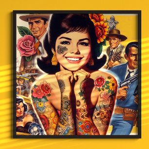Tatuerad flicka i gammaldags stil poster