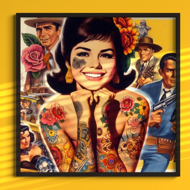 Tatuerad flicka i gammaldags stil poster (Skapare uppladdad)