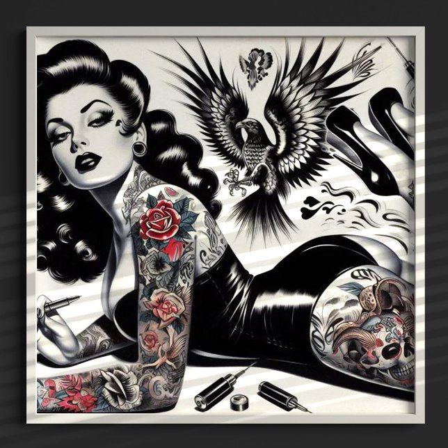 Tatuerad flicka i gammaldags stil poster (Skapare uppladdad)