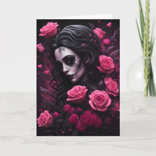 Tatuerad gothkvinna rosa och röda blommor Alla hjä Kort